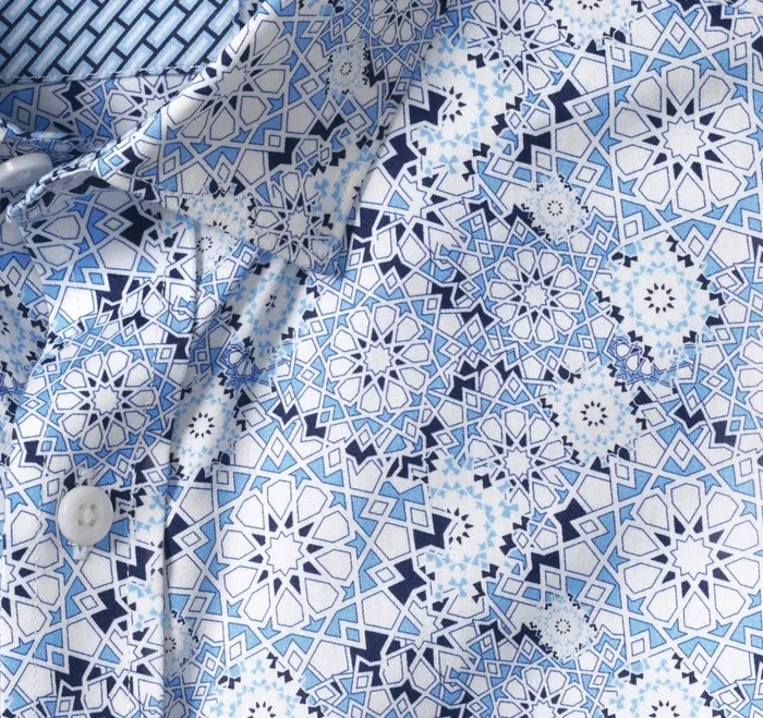 Men Printed Cotton Shirt Light Blue Multipoint Star JohnstonandMurphy Shirts