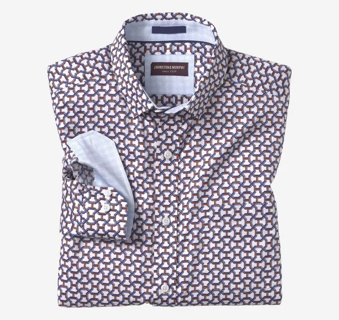 Men Printed Cotton Shirt Orange Tunnel Maze JohnstonandMurphy Shirts