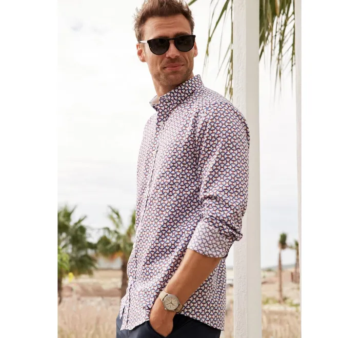 Men Printed Cotton Shirt Orange Tunnel Maze JohnstonandMurphy Shirts Men Printed Cotton Shirt Orange Tunnel Maze JohnstonandMurphy Shirts