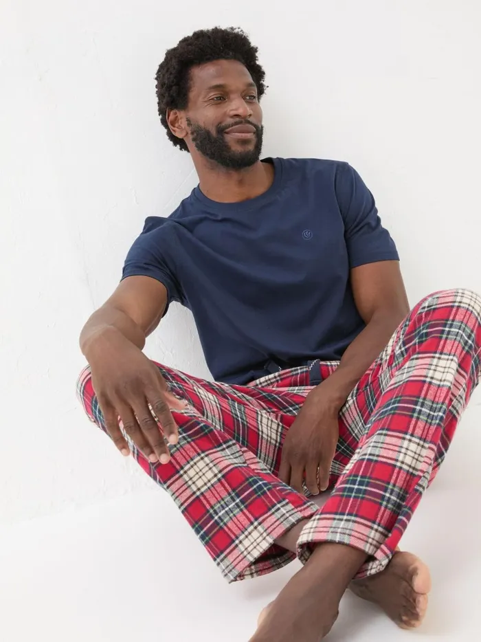 Men Pyjamas and Nightwear Fat Face Navy Check Pyjamas Set