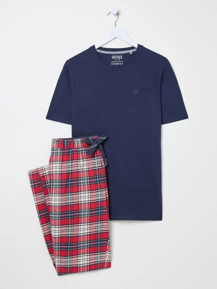 Men Pyjamas and Nightwear Fat Face Navy Check Pyjamas Set