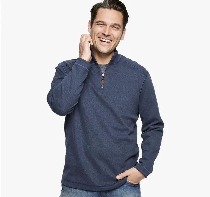 Men Reversible Solid QuarterZip Navybrown JohnstonandMurphy Sweaters and Knits