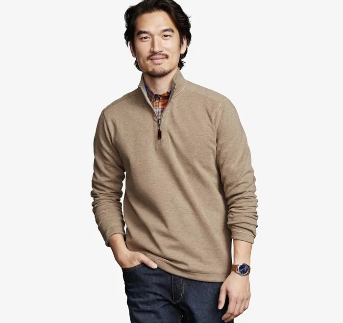 Men Reversible Solid QuarterZip Oatmeallight Gray JohnstonandMurphy Sweaters and Knits