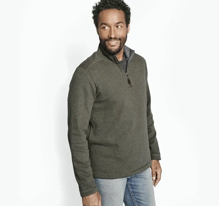 Men Reversible Solid QuarterZip Olivecharcoal JohnstonandMurphy Sweaters and Knits