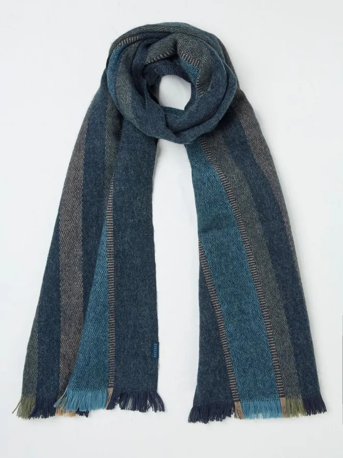 Men Scarves Fat Face Blue Marl Woven Stripe Scarf