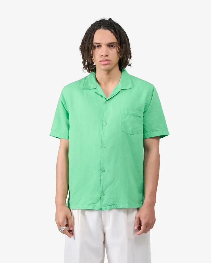 Men Shirts Colorful Standard Linen Short Sleeved Shirt Spring Green