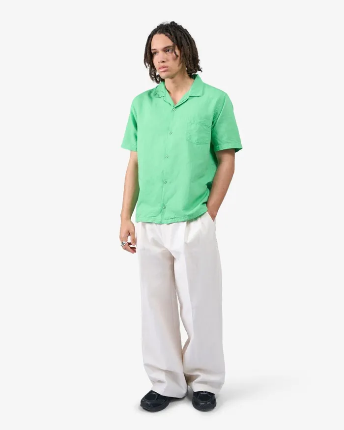 Men Shirts Colorful Standard Linen Short Sleeved Shirt Spring Green
