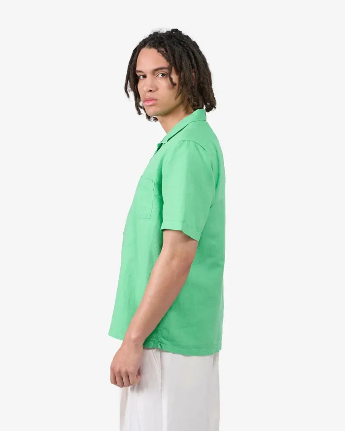 Men Shirts Colorful Standard Linen Short Sleeved Shirt Spring Green