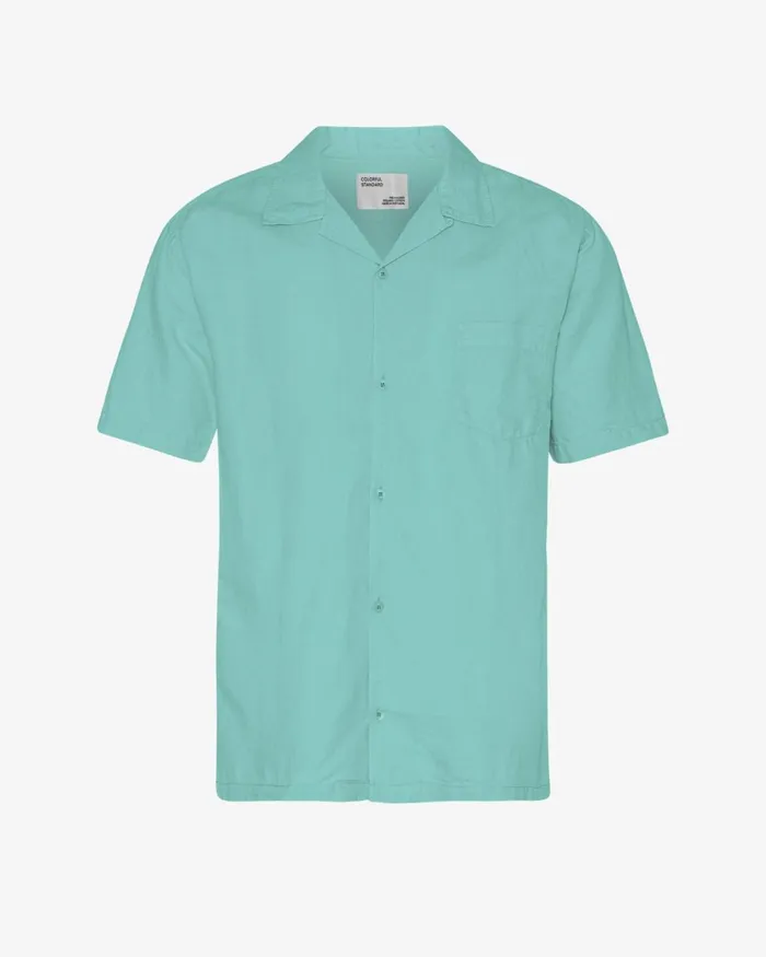 Men Shirts Colorful Standard Linen Short Sleeved Shirt Teal Blue