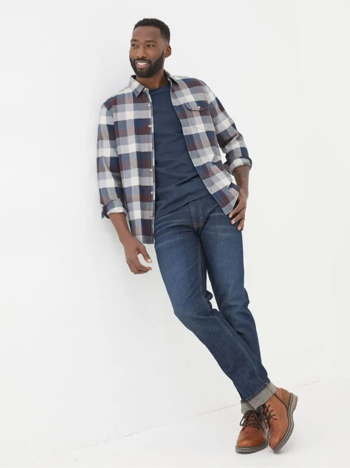 Men Shirts Fat Face Blue Long Sleeve Buffalo Check Shirt