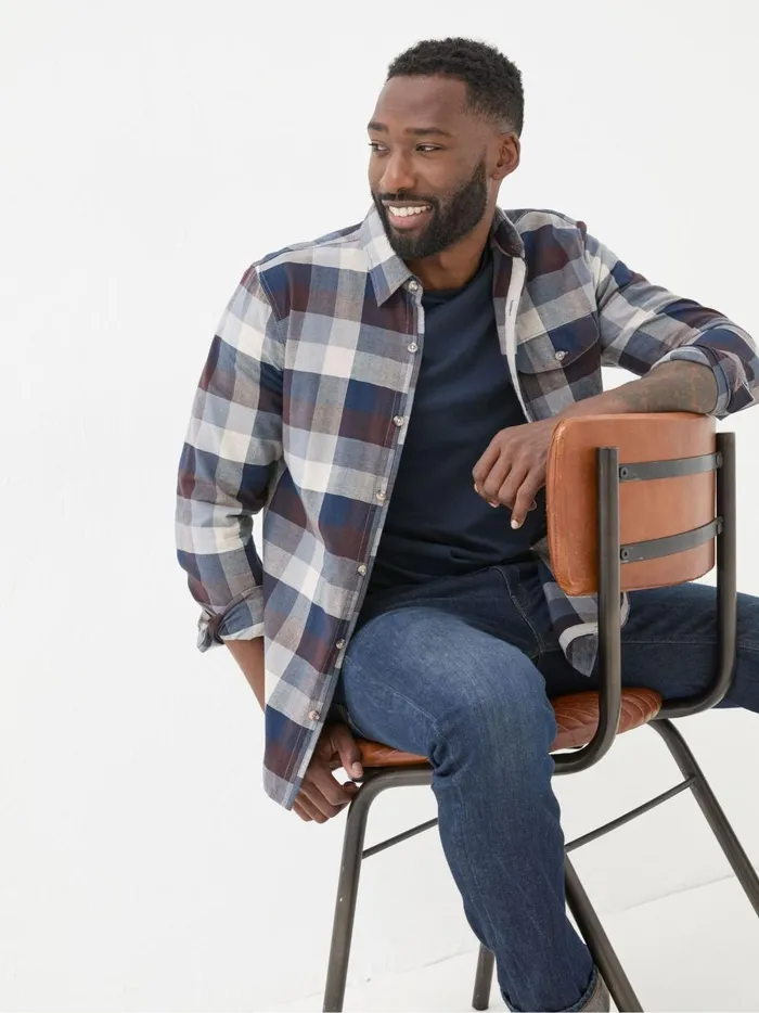 Men Shirts Fat Face Blue Long Sleeve Buffalo Check Shirt