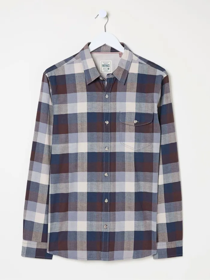 Men Shirts Fat Face Blue Long Sleeve Buffalo Check Shirt