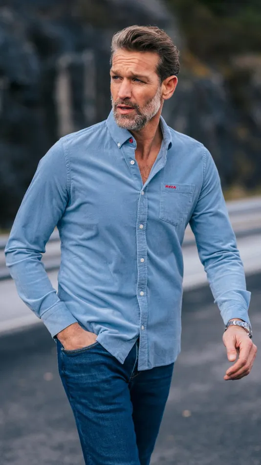 Men Shirts NZA New Zealand Auckland Blue Corduroy Shirt 8211 Brave Blue