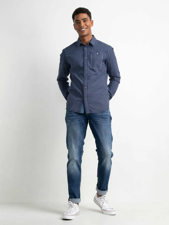 Men Shirts Petrol Industries Checked Shirt Dark Indigo