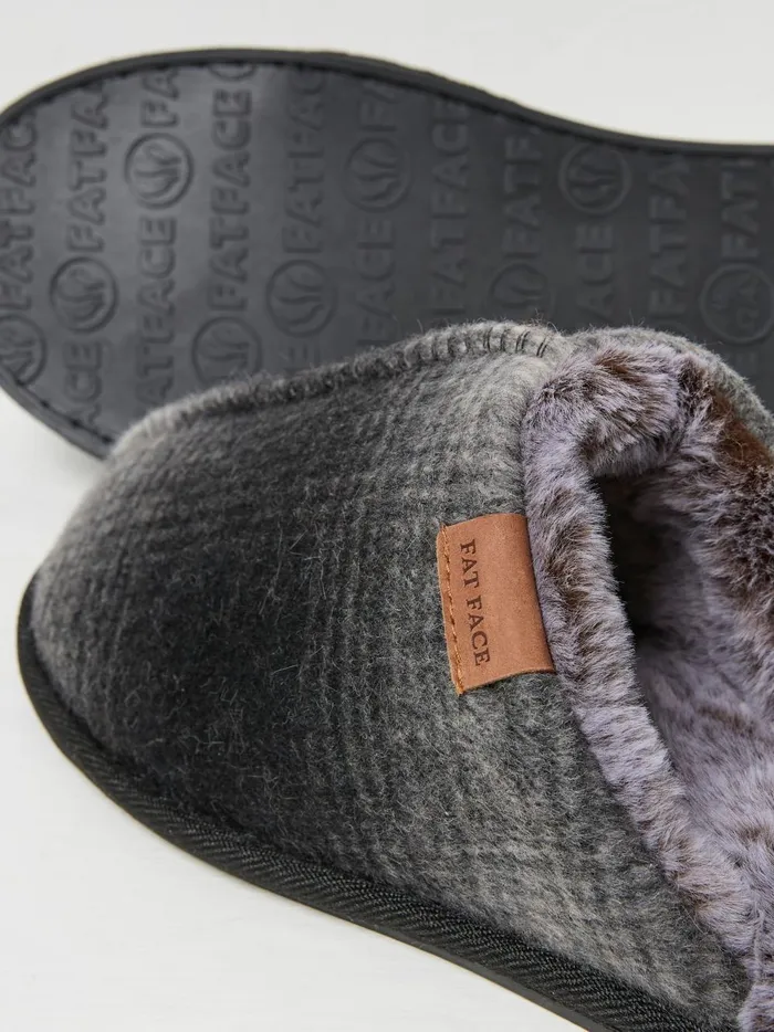 Men Slippers Fat Face Harvey Black Check Mule Slippers Men Slippers Fat Face Harvey Black Check Mule Slippers