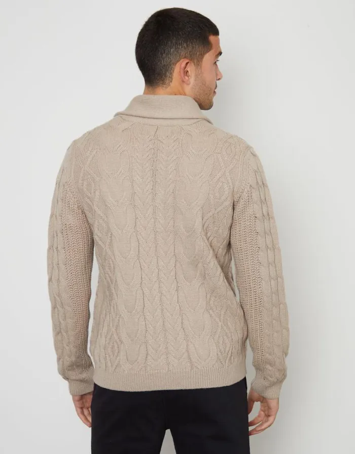 Men Stone Cable Knit Shawl Cardigan Threadbare Cardigans Men Stone Cable Knit Shawl Cardigan Threadbare Cardigans