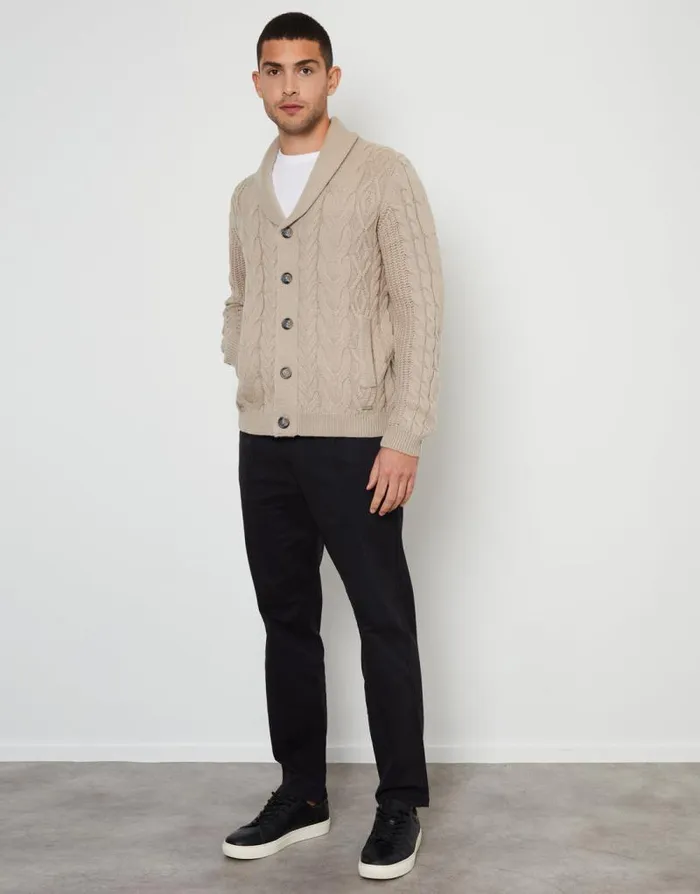 Men Stone Cable Knit Shawl Cardigan Threadbare Cardigans Men Stone Cable Knit Shawl Cardigan Threadbare Cardigans
