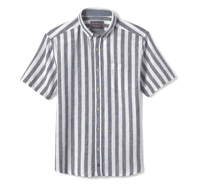 Men Stripe LinenBlend Shirt Navy Stripe JohnstonandMurphy ShortSleeve Shirts Men Stripe LinenBlend Shirt Navy Stripe JohnstonandMurphy ShortSleeve Shirts