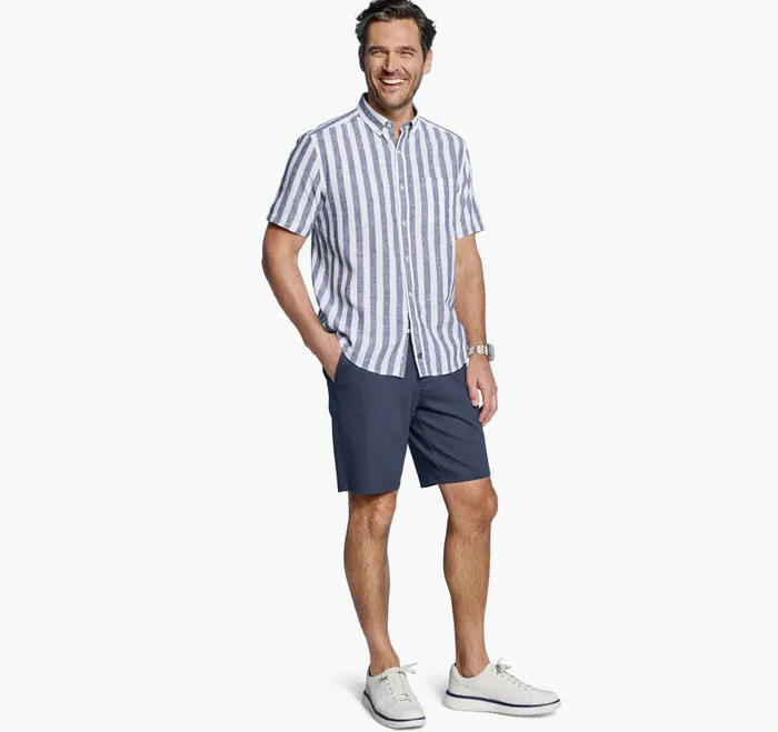 Men Stripe LinenBlend Shirt Navy Stripe JohnstonandMurphy ShortSleeve Shirts Men Stripe LinenBlend Shirt Navy Stripe JohnstonandMurphy ShortSleeve Shirts