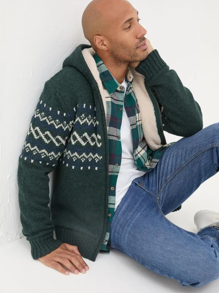 Men Sweatshirts and Hoodies Fat Face Dark Green Findon Knitted Pattern Hoodie Men Sweatshirts and Hoodies Fat Face Dark Green Findon Knitted Pattern Hoodie