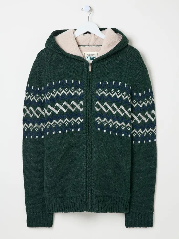 Men Sweatshirts and Hoodies Fat Face Dark Green Findon Knitted Pattern Hoodie Men Sweatshirts and Hoodies Fat Face Dark Green Findon Knitted Pattern Hoodie