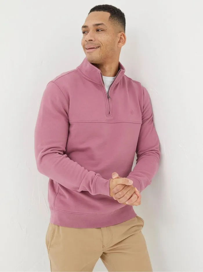Men Sweatshirts and Hoodies Fat Face Fowey Pink Half Neck Sweatshirt