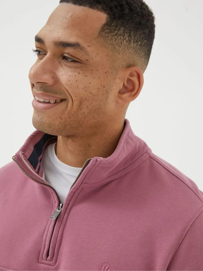 Men Sweatshirts and Hoodies Fat Face Fowey Pink Half Neck Sweatshirt