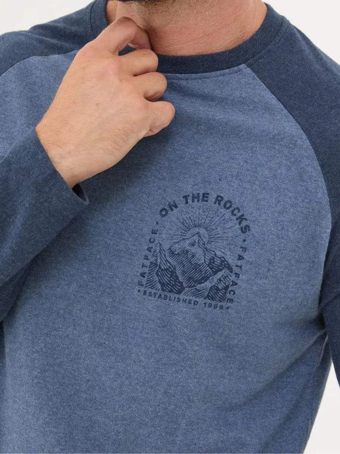 Men TShirts Fat Face Dusky Blue On The Rocks Raglan 100 Cotton TShirt