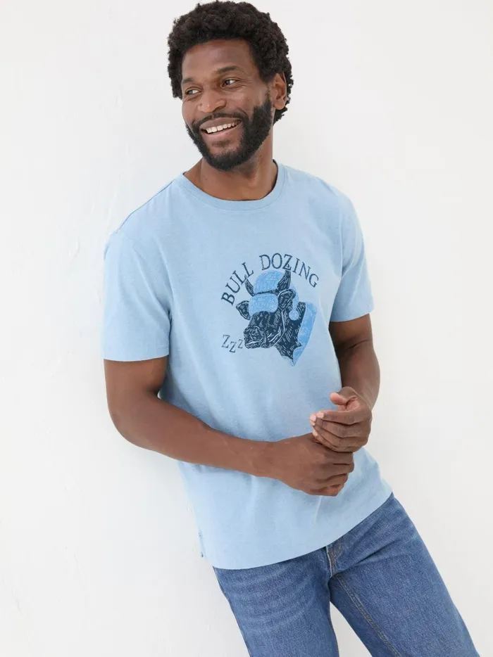 Men TShirts Fat Face Light Blue Bull Dozing TShirt