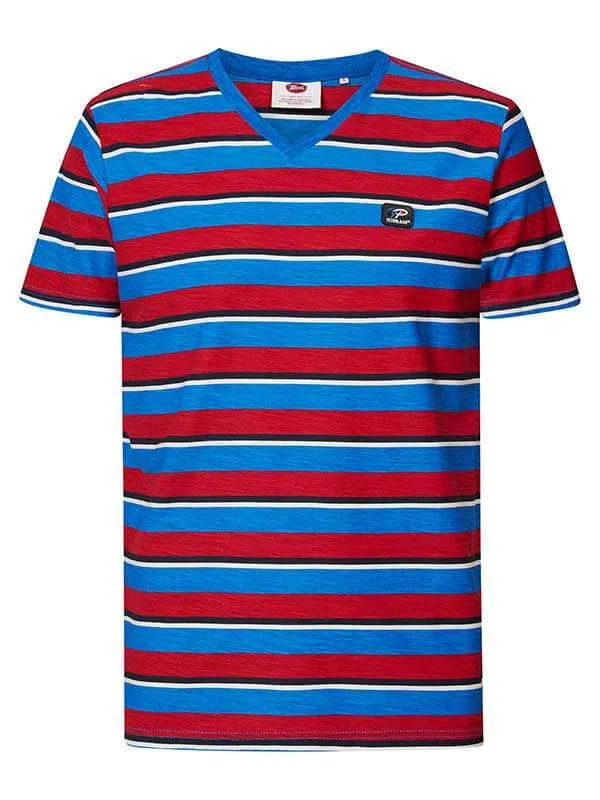 Men TShirts Petrol Industries Striped VNeck TShirt Electric Blue