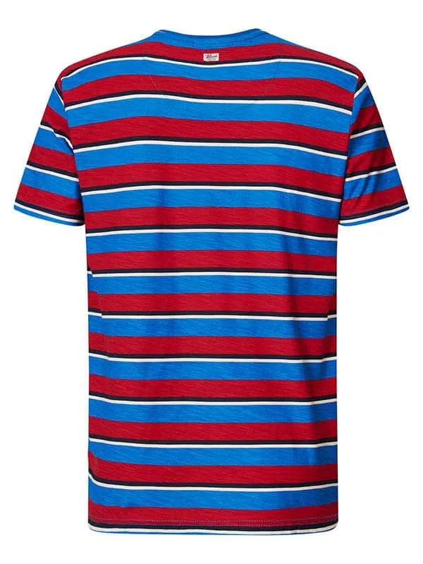 Men TShirts Petrol Industries Striped VNeck TShirt Electric Blue