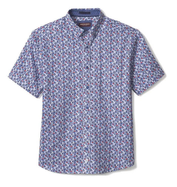 Men Textured Cotton ShortSleeve Shirt Navyred Mod Circle JohnstonandMurphy ShortSleeve Shirts Men Textured Cotton ShortSleeve Shirt Navyred Mod Circle JohnstonandMurphy ShortSleeve Shirts
