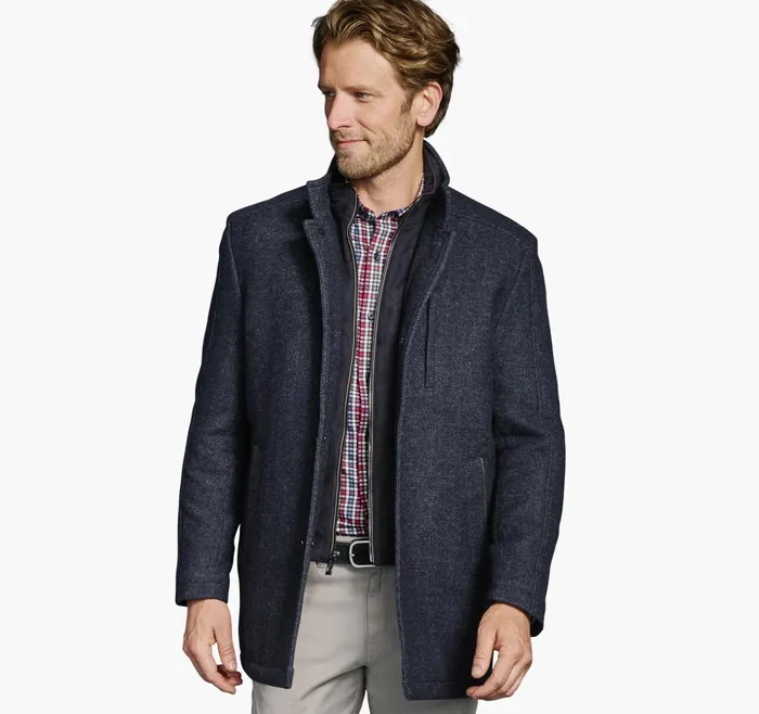 Men Upton Car Coat Navy JohnstonandMurphy Coats Jackets and Vests