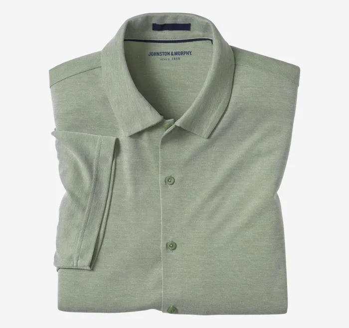 Men Vintage Birdseye ButtonFront Shirt Green JohnstonandMurphy ShortSleeve Shirts