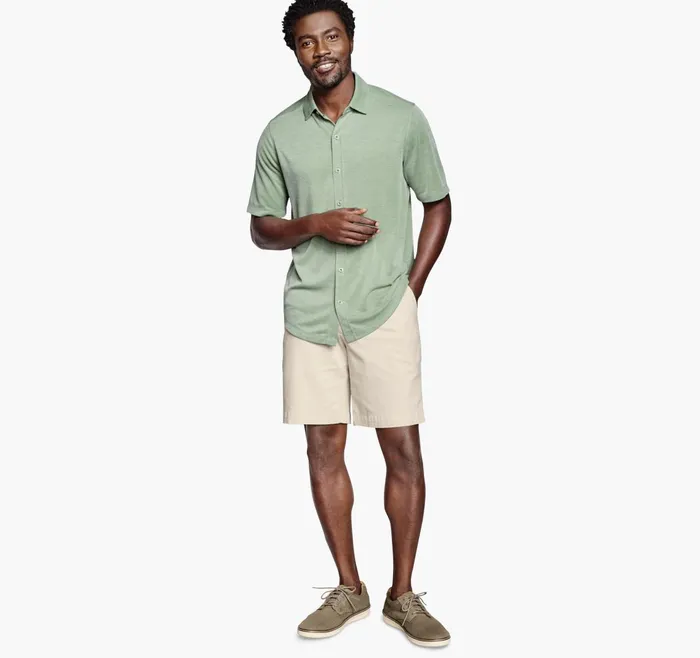 Men Vintage Birdseye ButtonFront Shirt Green JohnstonandMurphy ShortSleeve Shirts