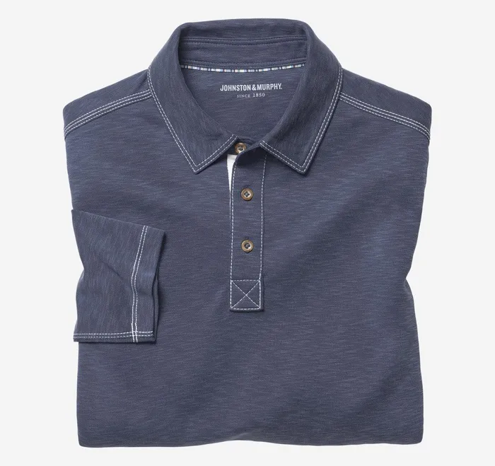 Men Vintage Slub LongSleeve Polo Navy JohnstonandMurphy Polos and Tees