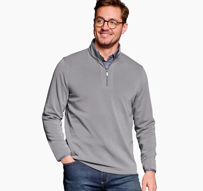 Men Vintage Washed QuarterZip Grey JohnstonandMurphy Sweaters and Knits