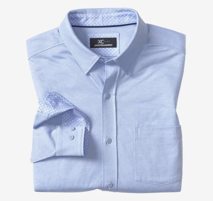 Men Xc Flex Stretch LongSleeve Shirt Blue Birdseye JohnstonandMurphy Shirts