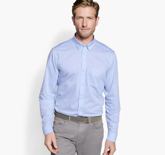 Men Xc Flex Stretch LongSleeve Shirt Blue Birdseye JohnstonandMurphy Shirts