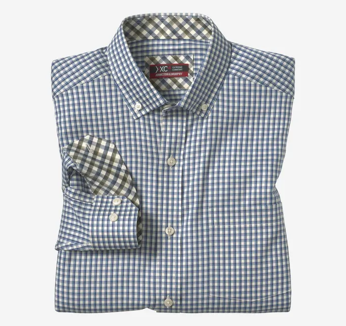 Men Xc4 Sport LongSleeve Shirt Blue Outlined Grid JohnstonandMurphy Shirts