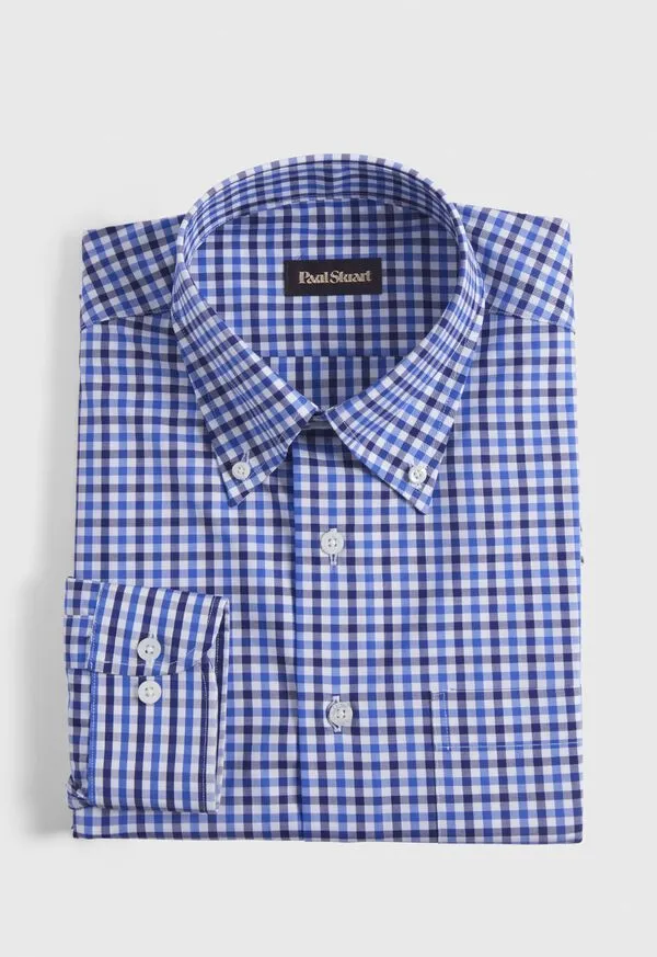 Mens Paulstuart Cotton Check Sport Shirt Blue Sport Shirts