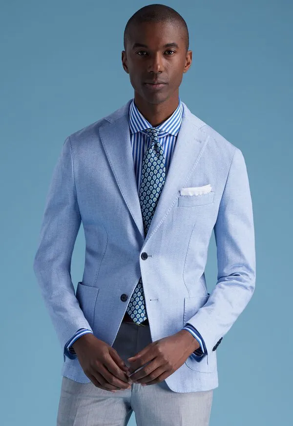 Mens Paulstuart Herringbone Cotton Jersey Jacket Light Blue Blazers and Jackets Mens Paulstuart Herringbone Cotton Jersey Jacket Light Blue Blazers and Jackets