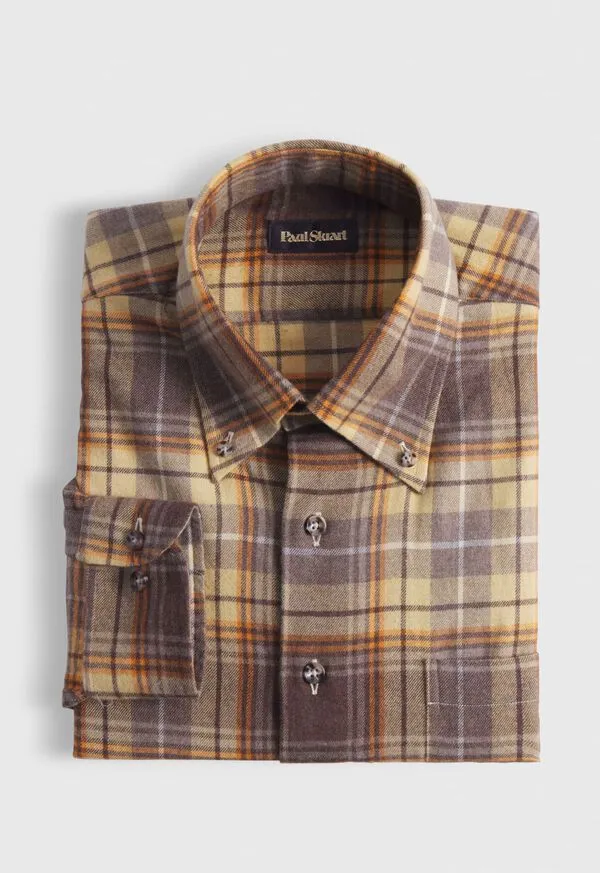 Mens Sport Shirts Paulstuart Flannel Plaid Sport Shirt BrownYellow