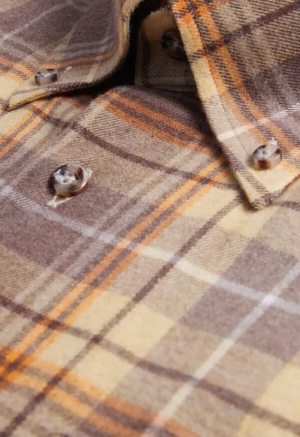 Mens Sport Shirts Paulstuart Flannel Plaid Sport Shirt BrownYellow Mens Sport Shirts Paulstuart Flannel Plaid Sport Shirt BrownYellow