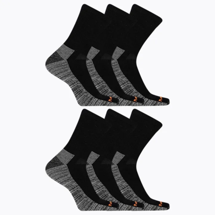 Merrell Socks MenWomen Work Crew Sock 6 Pack Black