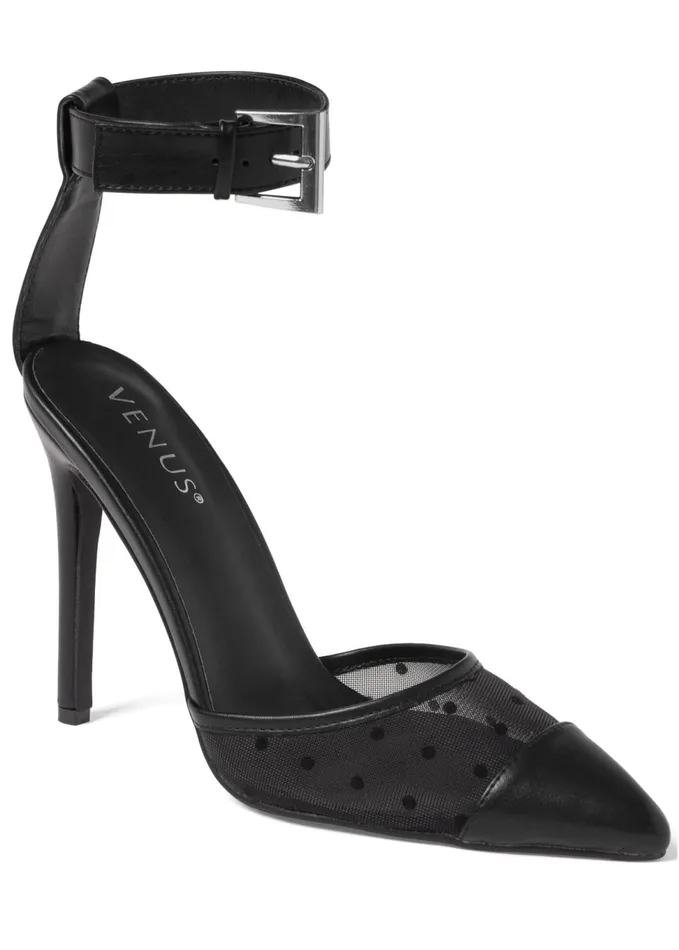 MESH PUMPS WITH ANKLE STRAP Black Women VENUS Heels