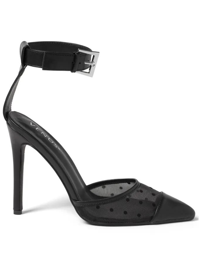 MESH PUMPS WITH ANKLE STRAP Black Women VENUS Heels