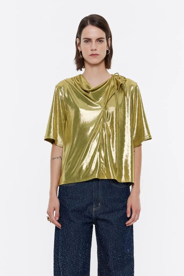 Metallic Olive Scarf Tshirt Olive Women Bimba Y Lola TShirts