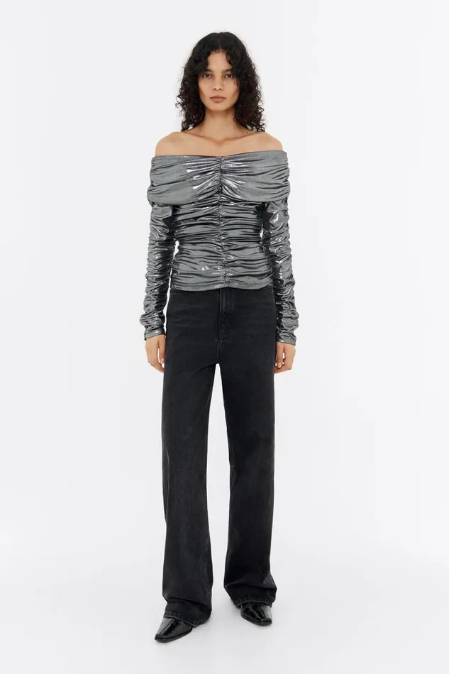 Metallic Silver Ruched Tshirt Silver Women Bimba Y Lola Party