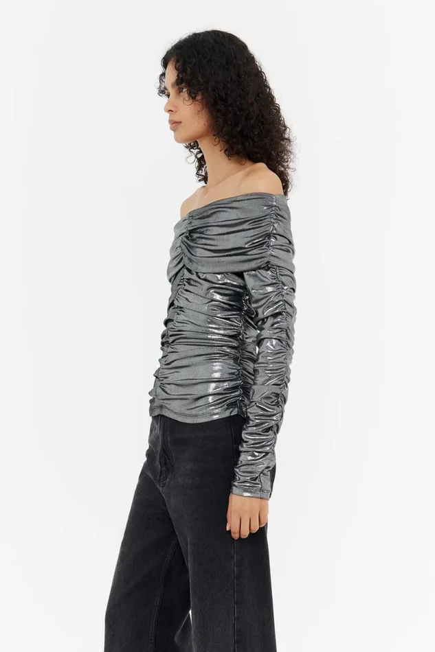Metallic Silver Ruched Tshirt Silver Women Bimba Y Lola Party